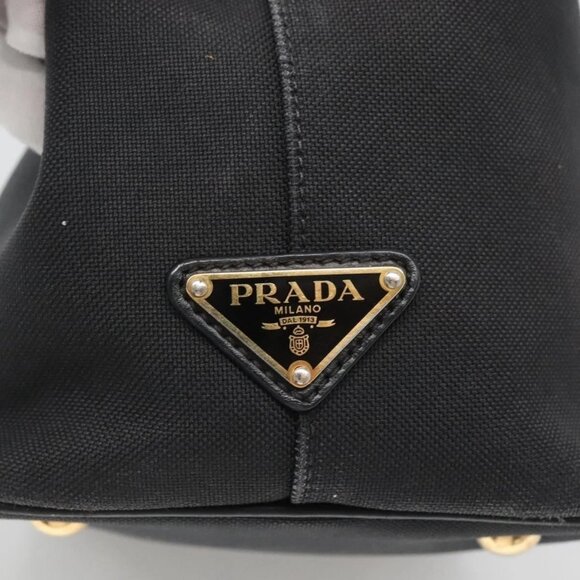 PRADA Hand Bag Canvas 2way Black Gold Auth - Picture 8 of 16